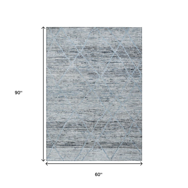 HomeRoots 5' Blue and Gray Trellis Washable Area Rug – Stylish, Durable, and Perfect for Indoor or Outdoor Spaces 5' X 8' 616485
