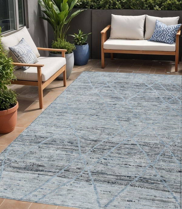 HomeRoots 5' Blue and Gray Trellis Washable Area Rug – Stylish, Durable, and Perfect for Indoor or Outdoor Spaces 5' X 8' 616485