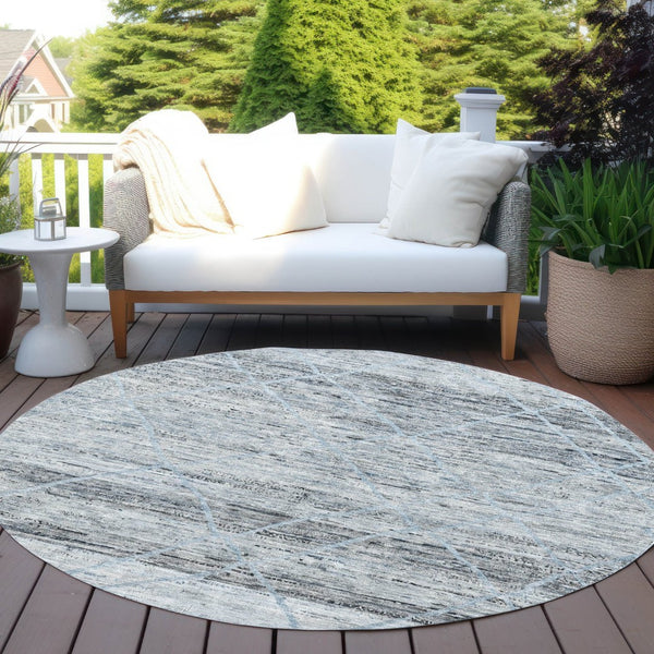 HomeRoots 5' Blue and Gray Trellis Washable Area Rug – Stylish, Durable, and Perfect for Indoor or Outdoor Spaces 8' Round 616486
