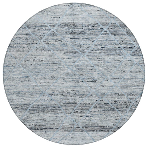 HomeRoots 5' Blue and Gray Trellis Washable Area Rug – Stylish, Durable, and Perfect for Indoor or Outdoor Spaces 8' Round 616486