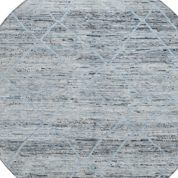 HomeRoots 5' Blue and Gray Trellis Washable Area Rug – Stylish, Durable, and Perfect for Indoor or Outdoor Spaces 8' Round 616486