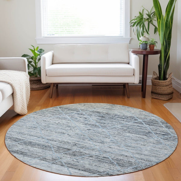 HomeRoots 5' Blue and Gray Trellis Washable Area Rug – Stylish, Durable, and Perfect for Indoor or Outdoor Spaces 8' Round 616486