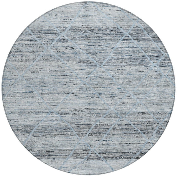 HomeRoots 5' Blue and Gray Trellis Washable Area Rug – Stylish, Durable, and Perfect for Indoor or Outdoor Spaces 8' Round 616486