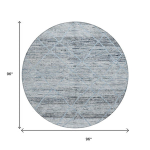 HomeRoots 5' Blue and Gray Trellis Washable Area Rug – Stylish, Durable, and Perfect for Indoor or Outdoor Spaces 8' Round 616486