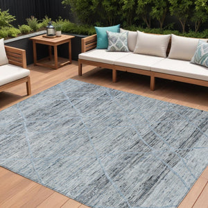HomeRoots 5' Blue and Gray Trellis Washable Area Rug – Stylish, Durable, and Perfect for Indoor or Outdoor Spaces 9' X 12' 616488