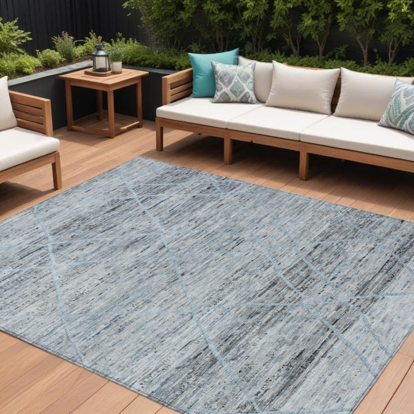 HomeRoots 5' Blue and Gray Trellis Washable Area Rug – Stylish, Durable, and Perfect for Indoor or Outdoor Spaces 9' X 12' 616488