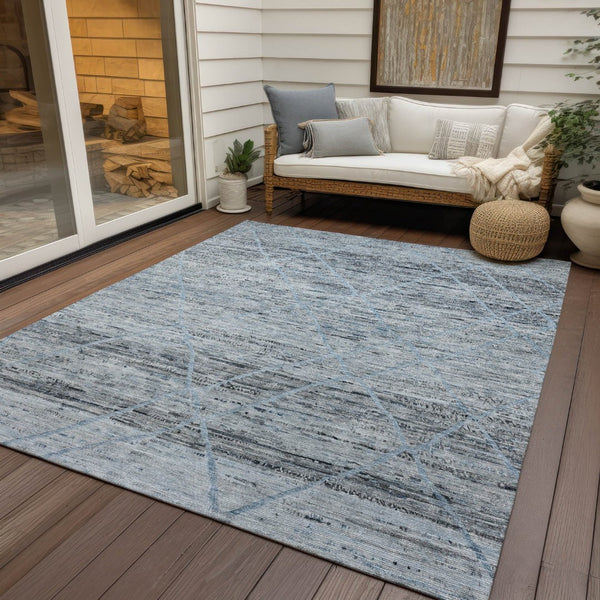HomeRoots 5' Blue and Gray Trellis Washable Area Rug – Stylish, Durable, and Perfect for Indoor or Outdoor Spaces 10' X 14' 616489