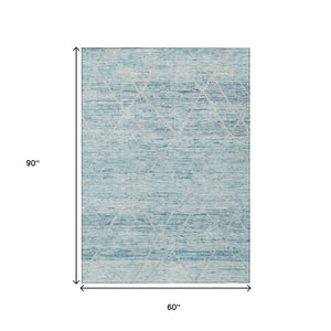 HomeRoots 5' Stylish Teal Blue and Ivory Trellis Indoor Outdoor Area Rug for Versatile Living Spaces 5' X 8' 616497