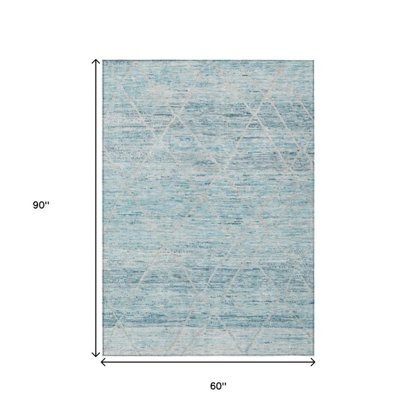 HomeRoots 5' Stylish Teal Blue and Ivory Trellis Indoor Outdoor Area Rug for Versatile Living Spaces 5' X 8' 616497
