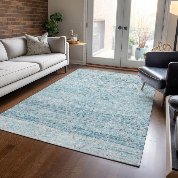 HomeRoots 5' Stylish Teal Blue and Ivory Trellis Indoor Outdoor Area Rug for Versatile Living Spaces 5' X 8' 616497