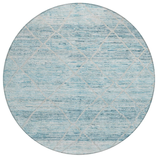 HomeRoots 5' Stylish Teal Blue and Ivory Trellis Indoor Outdoor Area Rug for Versatile Living Spaces 8' Round 616498