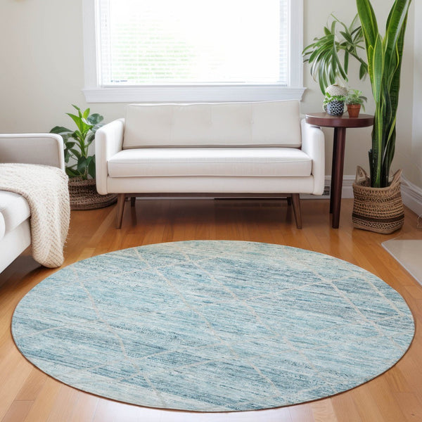 HomeRoots 5' Stylish Teal Blue and Ivory Trellis Indoor Outdoor Area Rug for Versatile Living Spaces 8' Round 616498