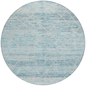 HomeRoots 5' Stylish Teal Blue and Ivory Trellis Indoor Outdoor Area Rug for Versatile Living Spaces 8' Round 616498