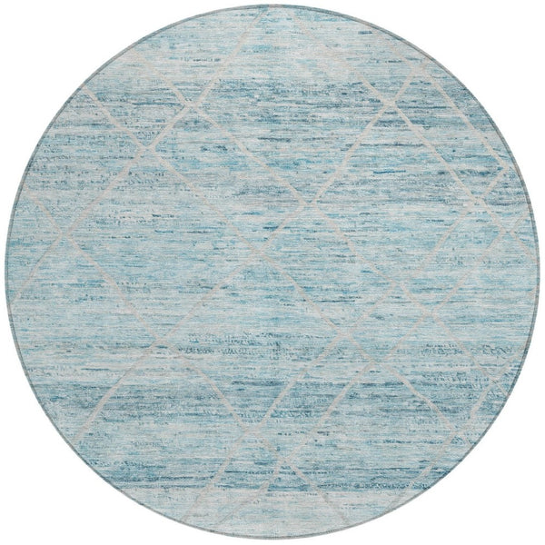 HomeRoots 5' Stylish Teal Blue and Ivory Trellis Indoor Outdoor Area Rug for Versatile Living Spaces 8' Round 616498