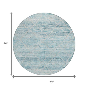 HomeRoots 5' Stylish Teal Blue and Ivory Trellis Indoor Outdoor Area Rug for Versatile Living Spaces 8' Round 616498