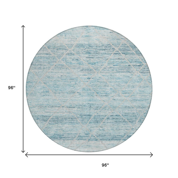 HomeRoots 5' Stylish Teal Blue and Ivory Trellis Indoor Outdoor Area Rug for Versatile Living Spaces 8' Round 616498