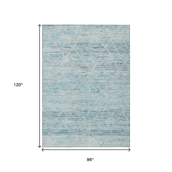 HomeRoots 5' Stylish Teal Blue and Ivory Trellis Indoor Outdoor Area Rug for Versatile Living Spaces 8' X 10' 616499
