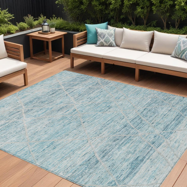 HomeRoots 5' Stylish Teal Blue and Ivory Trellis Indoor Outdoor Area Rug for Versatile Living Spaces 8' X 10' 616499