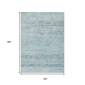 HomeRoots 5' Stylish Teal Blue and Ivory Trellis Indoor Outdoor Area Rug for Versatile Living Spaces 10' X 14' 616501