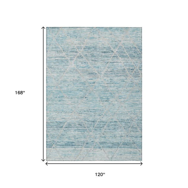 HomeRoots 5' Stylish Teal Blue and Ivory Trellis Indoor Outdoor Area Rug for Versatile Living Spaces 10' X 14' 616501