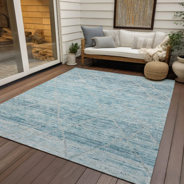 HomeRoots 5' Stylish Teal Blue and Ivory Trellis Indoor Outdoor Area Rug for Versatile Living Spaces 10' X 14' 616501
