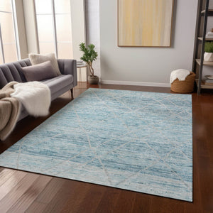 HomeRoots 5' Stylish Teal Blue and Ivory Trellis Indoor Outdoor Area Rug for Versatile Living Spaces 10' X 14' 616501