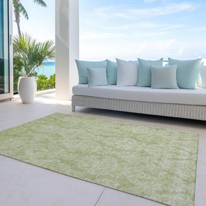 HomeRoots 5' Elegant Artichoke Green Beige Damask Area Rug - Durable, Washable Design for Indoor & Outdoor Spaces 5' X 8' 616509