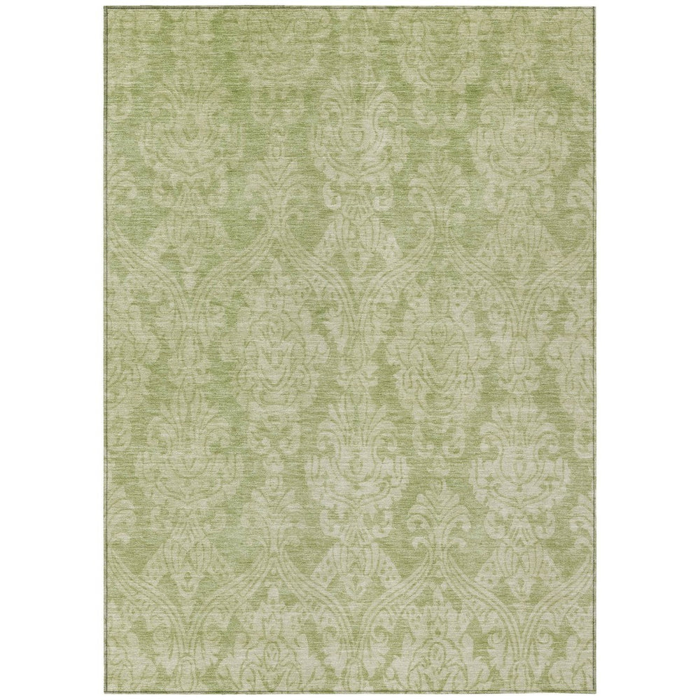 HomeRoots 5' Elegant Artichoke Green Beige Damask Area Rug - Durable, Washable Design for Indoor & Outdoor Spaces 5' X 8' 616509