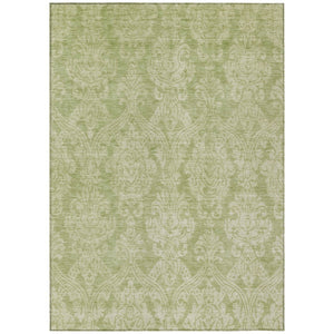 HomeRoots 5' Elegant Artichoke Green Beige Damask Area Rug - Durable, Washable Design for Indoor & Outdoor Spaces 5' X 8' 616509