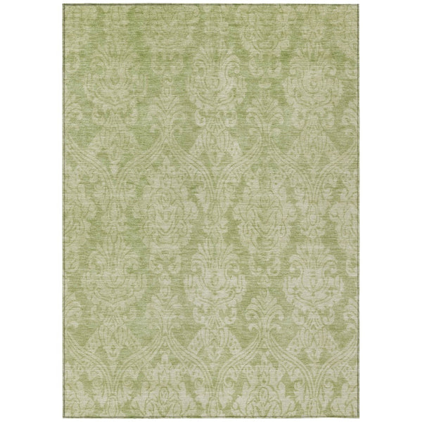 HomeRoots 5' Elegant Artichoke Green Beige Damask Area Rug - Durable, Washable Design for Indoor & Outdoor Spaces 5' X 8' 616509