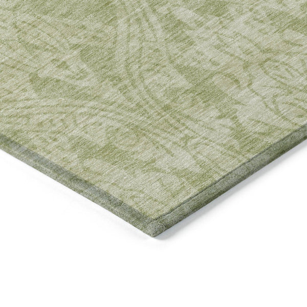 HomeRoots 5' Elegant Artichoke Green Beige Damask Area Rug - Durable, Washable Design for Indoor & Outdoor Spaces 5' X 8' 616509