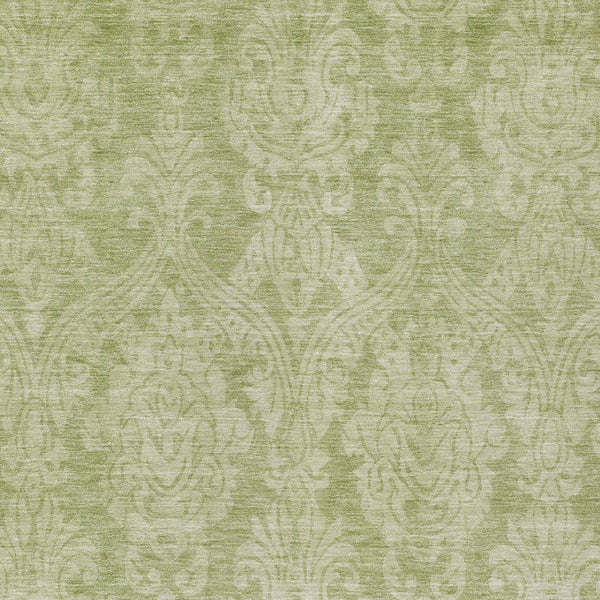 HomeRoots 5' Elegant Artichoke Green Beige Damask Area Rug - Durable, Washable Design for Indoor & Outdoor Spaces 5' X 8' 616509