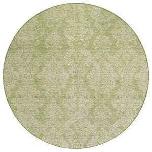 HomeRoots 5' Elegant Artichoke Green Beige Damask Area Rug - Durable, Washable Design for Indoor & Outdoor Spaces 8' Round 616510