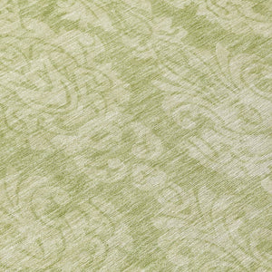HomeRoots 5' Elegant Artichoke Green Beige Damask Area Rug - Durable, Washable Design for Indoor & Outdoor Spaces 8' Round 616510