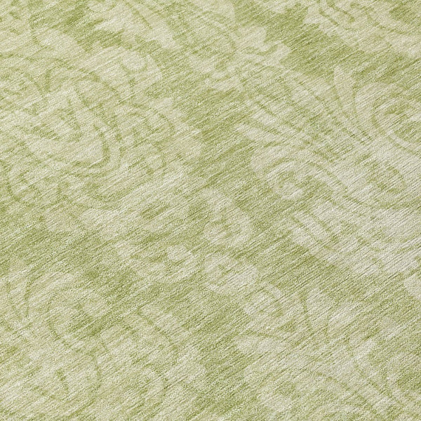 HomeRoots 5' Elegant Artichoke Green Beige Damask Area Rug - Durable, Washable Design for Indoor & Outdoor Spaces 8' Round 616510