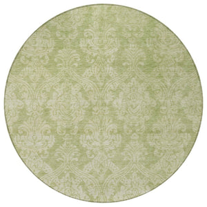 HomeRoots 5' Elegant Artichoke Green Beige Damask Area Rug - Durable, Washable Design for Indoor & Outdoor Spaces 8' Round 616510