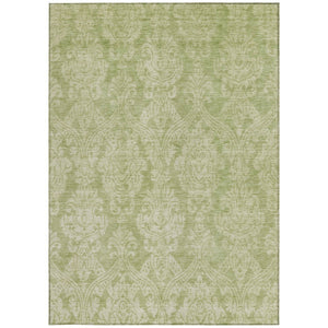 HomeRoots 5' Elegant Artichoke Green Beige Damask Area Rug - Durable, Washable Design for Indoor & Outdoor Spaces 9' X 12' 616512