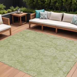HomeRoots 5' Elegant Artichoke Green Beige Damask Area Rug - Durable, Washable Design for Indoor & Outdoor Spaces 9' X 12' 616512