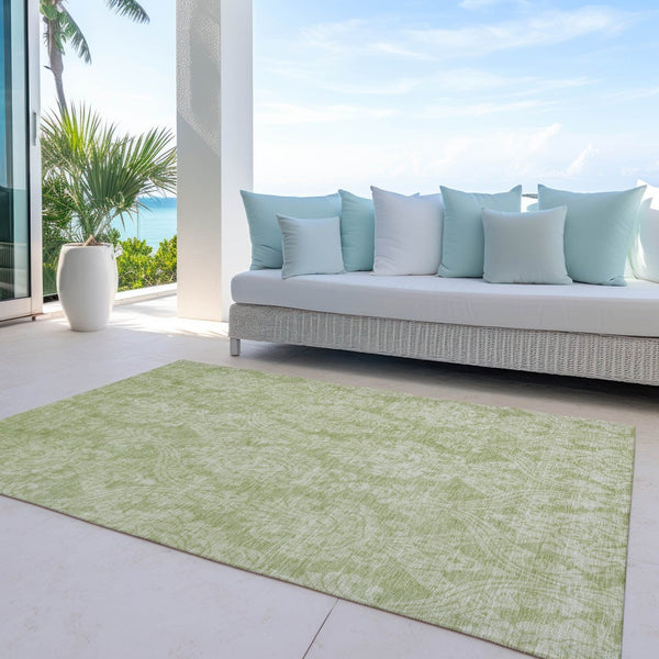 HomeRoots 5' Elegant Artichoke Green Beige Damask Area Rug - Durable, Washable Design for Indoor & Outdoor Spaces 9' X 12' 616512