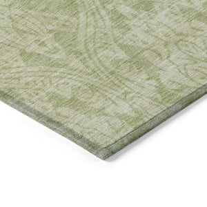 HomeRoots 5' Elegant Artichoke Green Beige Damask Area Rug - Durable, Washable Design for Indoor & Outdoor Spaces 9' X 12' 616512