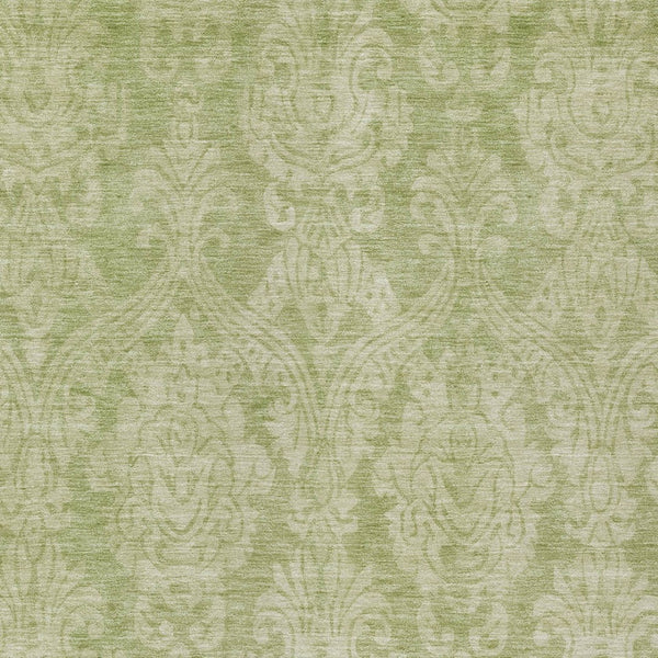 HomeRoots 5' Elegant Artichoke Green Beige Damask Area Rug - Durable, Washable Design for Indoor & Outdoor Spaces 9' X 12' 616512