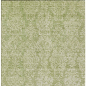 HomeRoots 5' Elegant Artichoke Green Beige Damask Area Rug - Durable, Washable Design for Indoor & Outdoor Spaces 10' X 14' 616513