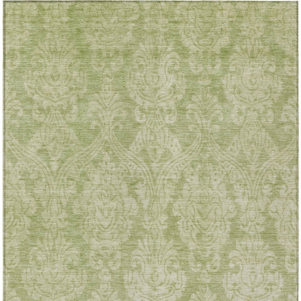HomeRoots 5' Elegant Artichoke Green Beige Damask Area Rug - Durable, Washable Design for Indoor & Outdoor Spaces 10' X 14' 616513