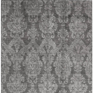 HomeRoots 5' Elegant Gray and Pewter Damask Rug - Washable Indoor/Outdoor Area Rug for High-Traffic Spaces 5' X 8' 616527