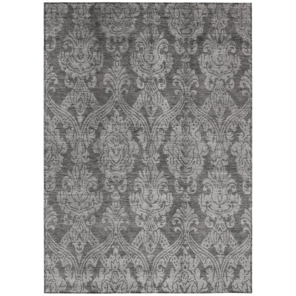 HomeRoots 5' Elegant Gray and Pewter Damask Rug - Washable Indoor/Outdoor Area Rug for High-Traffic Spaces 5' X 8' 616527