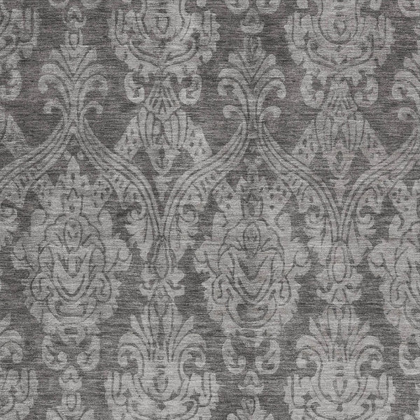 HomeRoots 5' Elegant Gray and Pewter Damask Rug - Washable Indoor/Outdoor Area Rug for High-Traffic Spaces 5' X 8' 616527