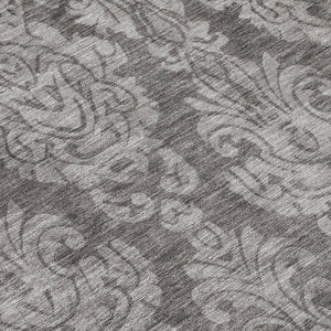 HomeRoots 5' Elegant Gray and Pewter Damask Rug - Washable Indoor/Outdoor Area Rug for High-Traffic Spaces 8' Round 616528
