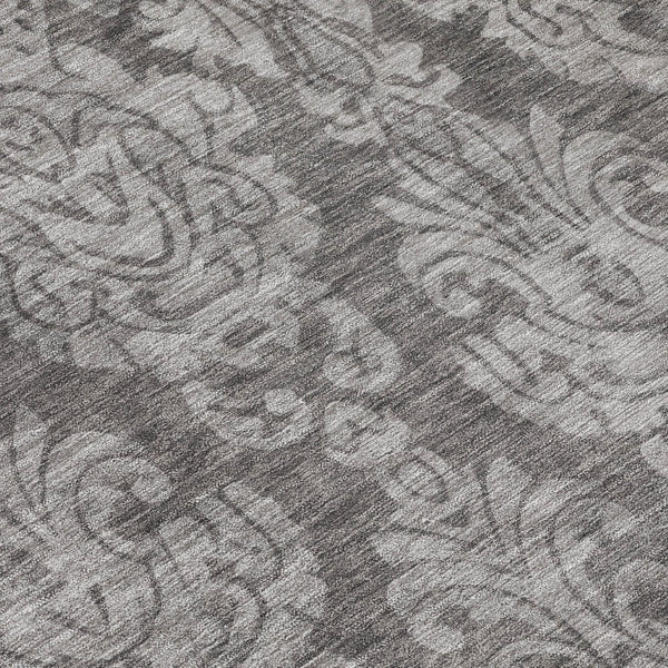 HomeRoots 5' Elegant Gray and Pewter Damask Rug - Washable Indoor/Outdoor Area Rug for High-Traffic Spaces 8' Round 616528