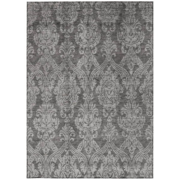HomeRoots 5' Elegant Gray and Pewter Damask Rug - Washable Indoor/Outdoor Area Rug for High-Traffic Spaces 8' X 10' 616529