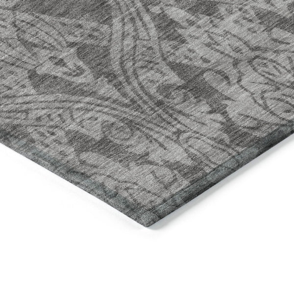 HomeRoots 5' Elegant Gray and Pewter Damask Rug - Washable Indoor/Outdoor Area Rug for High-Traffic Spaces 8' X 10' 616529